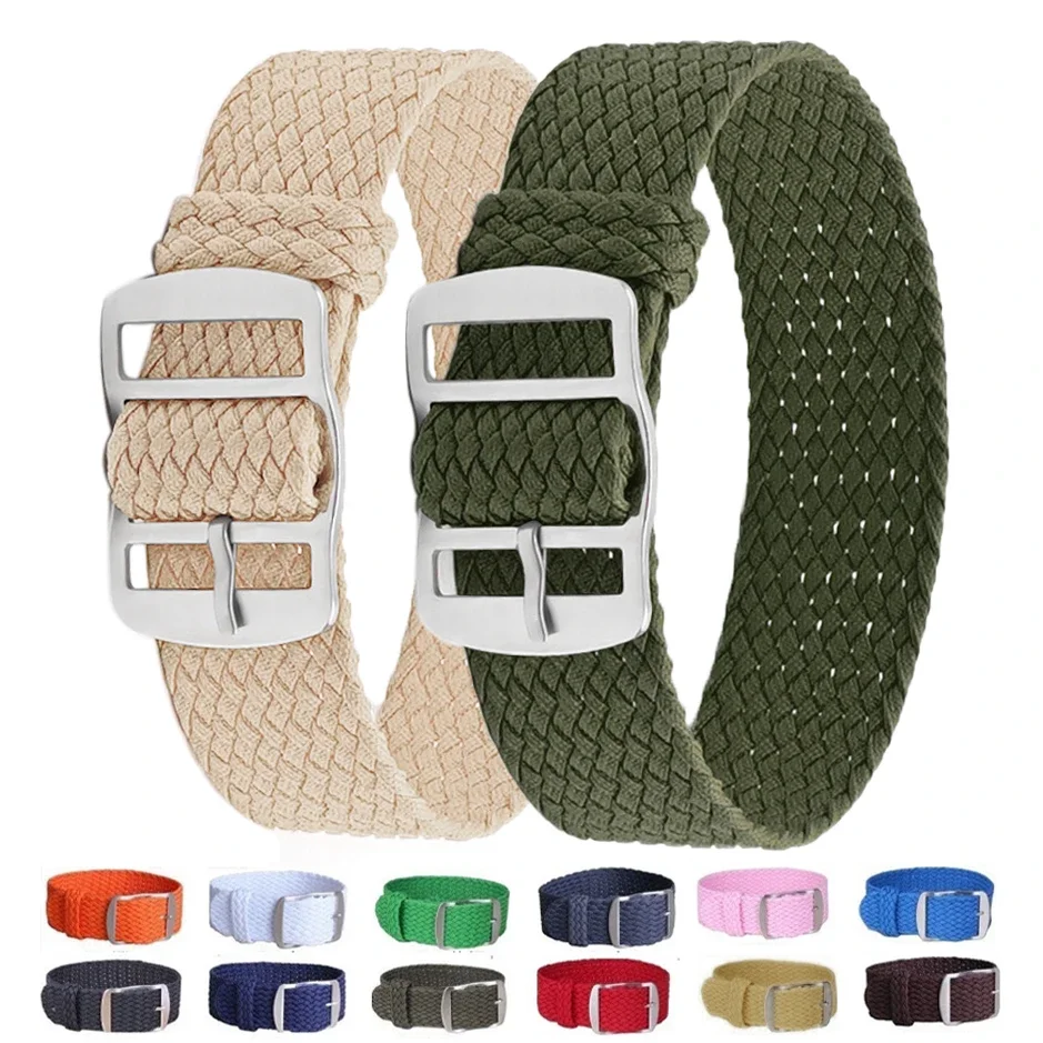 Perlon Strap Woven - メンズナイロン製時計バンド,ミリタリーウォッチバンド,メタルバックル,黒と青,ファブリックブレスレット,14mm, 16mm, 18mm, 20mm, 22mm