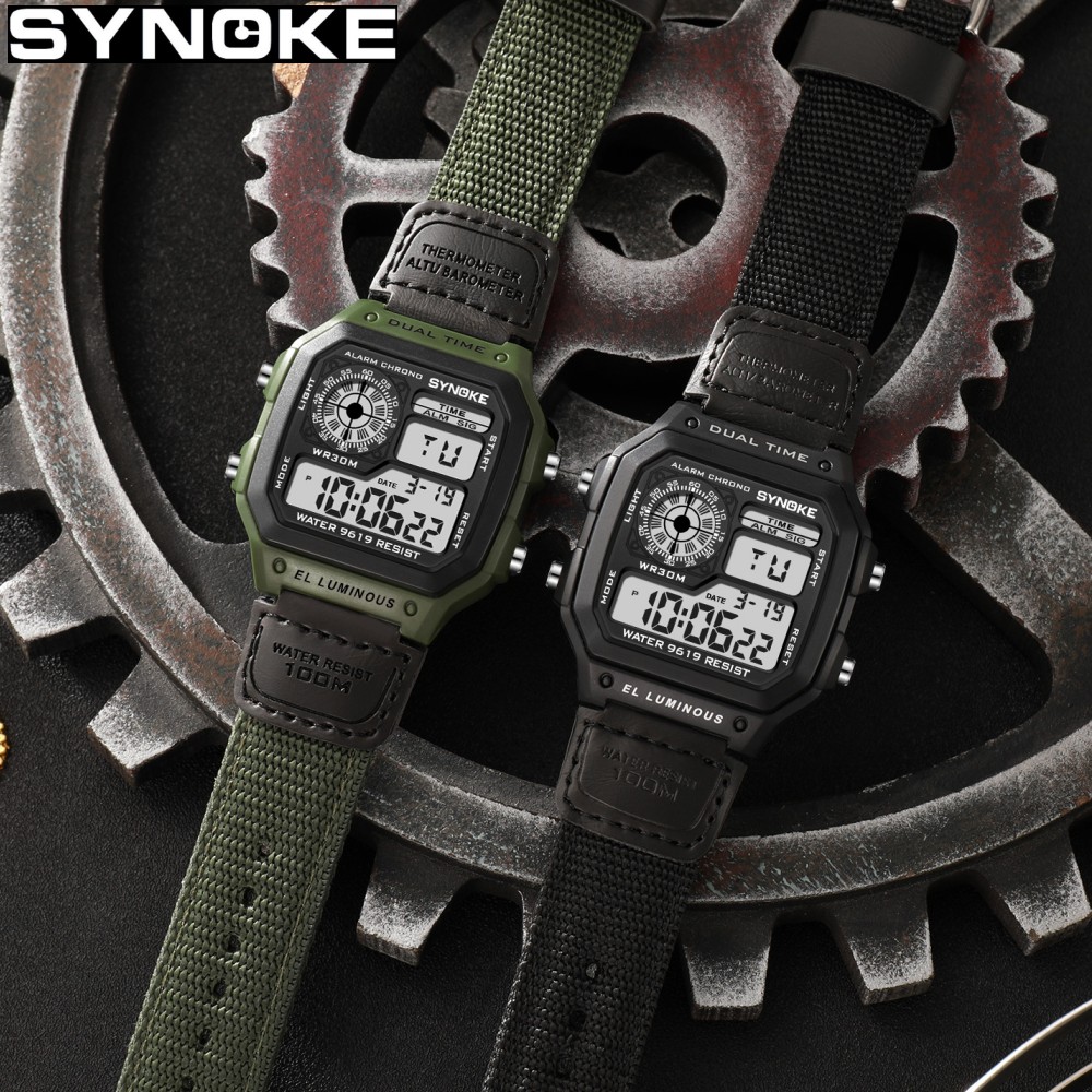 Canvas Strap Watch - Synoke 屋外軍事デジタル腕時計男性ファッションレトロナイロンキャンバスストラップスポーツ防水時計多機能発光