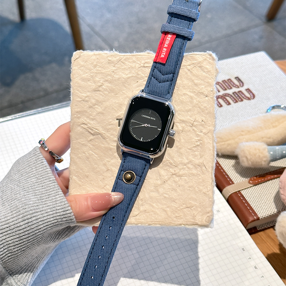 新しいスタイリッシュなスクエアウォッチ、デニムキャンバススト - Canvas Strap Watch のレビューと価格
