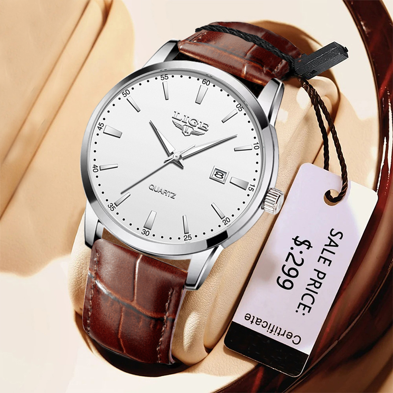 LIGE マン腕時計ファッションレザーストラップメンズ腕時計 - Leather Watch Band Men のレビューと価格