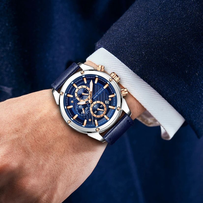 ミニフォーカスビジネスクォーツ時計男性用防水発光クロノグラフ - Leather Watch Band Men のレビューと価格