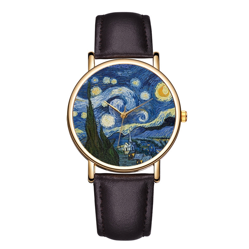 ゴッホの絵画をモチーフにした腕時計、男女兼用、メタルケース、 - Leather Watch Band Men のレビューと価格