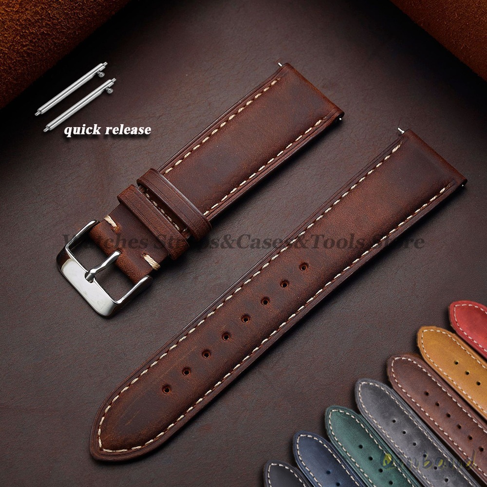 ヴィンテージ牛革時計ストラップ 14 ミリメートル 16 ミ - Leather Strap Quick Release のレビューと価格